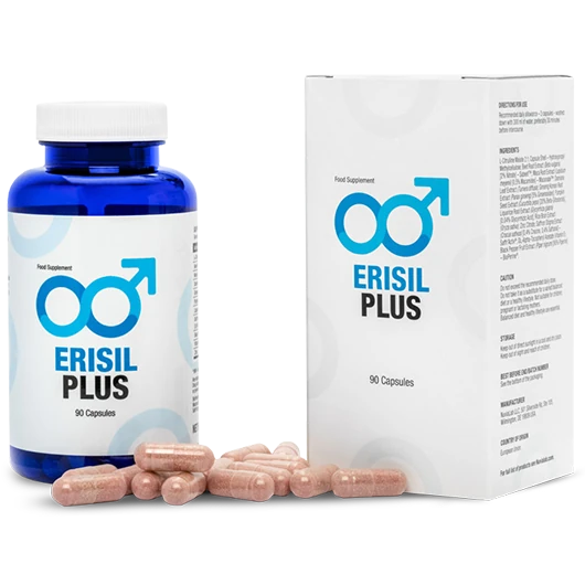 Boîte d'Erisil Plus, complément pour la puissance érectile et la vitalité masculine.