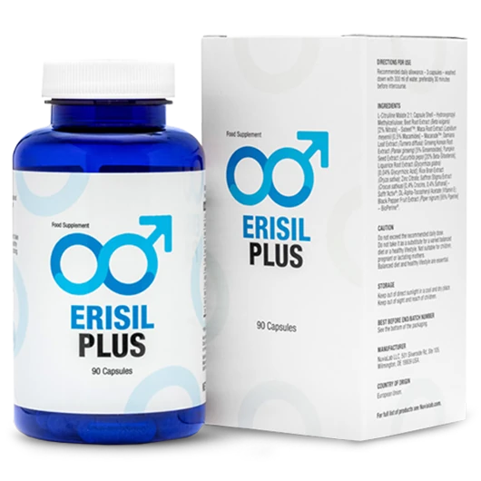 Flacon d'Erisil Plus, le complément alimentaire pour une vitalité et performance masculine accrues.